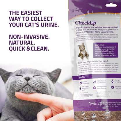 KIT4CAT CheckUp at Home Cat Wellness Test Kit | 2lb Hydrophobic Litter keeps urine on top, 2 Test Strips for The Detection of The 4 Most Common Health Indicators - pH, Protein, Glucose, Blood in urine