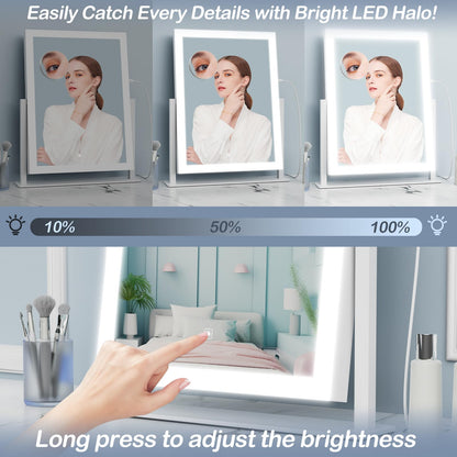 Gvnkvn Lighted Makeup Mirror, 17.2"x13.6" Hollywood Vanity Mirror with Lights, Three Color Modes, Smart Touch Control, 360°Rotation,with 5X Magnifying Glass