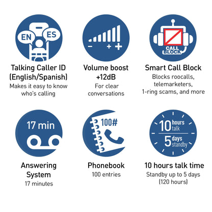 Panasonic Cordless Phone, Easy to Use with Large Display and Big Buttons, Flashing Favorites Key, Built in Flashlight, Call Block, Volume Boost, Talking Caller ID, 2 Cordless Handsets - KX-TGU433B