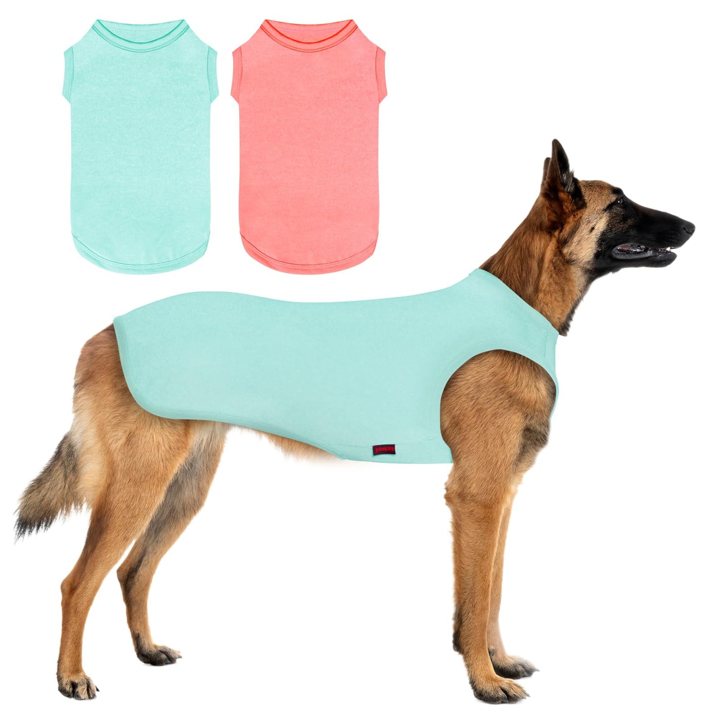 Kickred 2 Pieces Shirts for Dog, Soft and Cool Dog T Shirt Vest Clothes, Breathable Pet Apparel Tank Top, Summer Doggy Sleeveless Sweatshirt for Medium Large Pets - Light Blue+Candy Pink (XL)