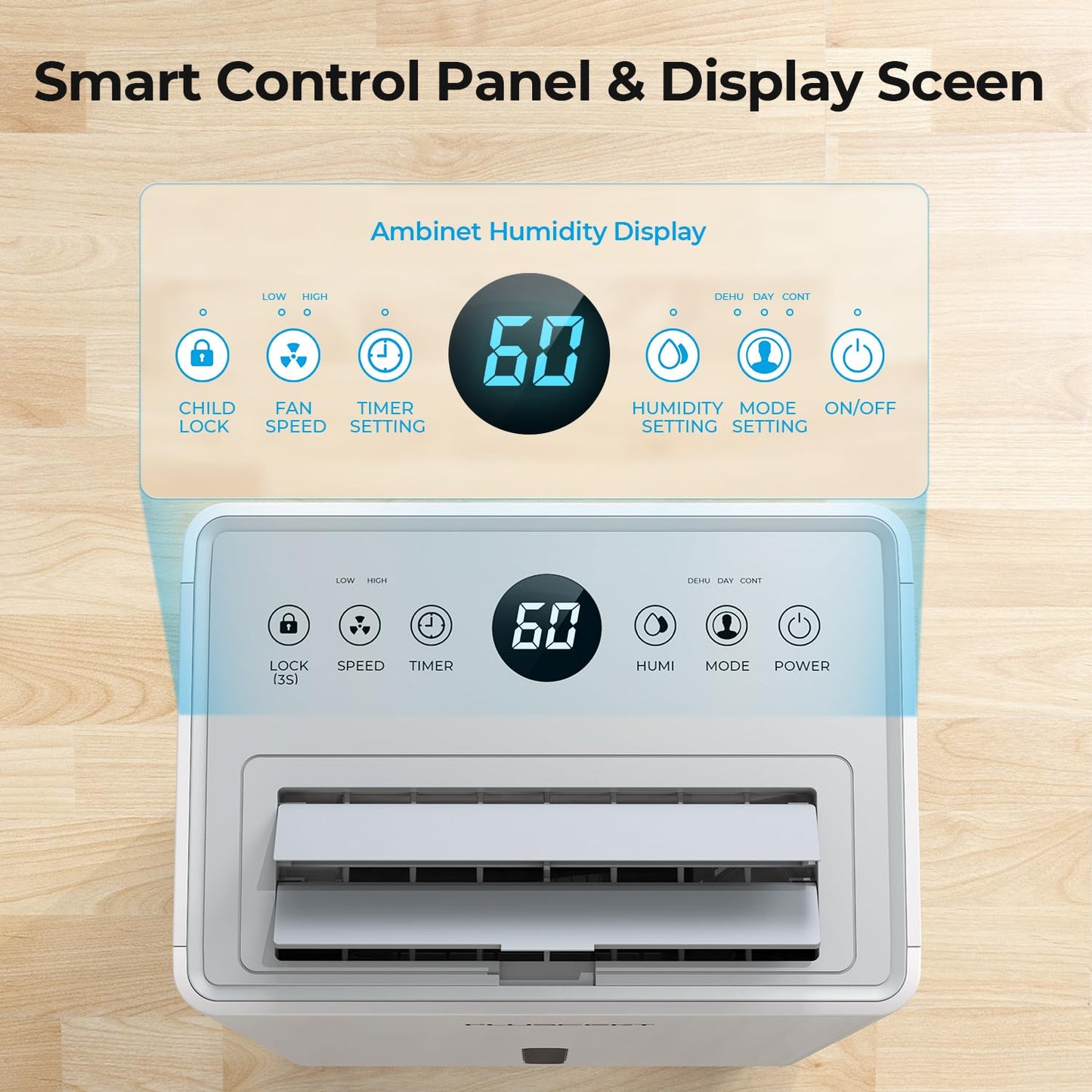 1500 Sq.ft Dehumidifier for Basement, PlUSCENT Max 21 Pint/Day Dehumidifiers for Home, Large Room, Bedroom with Drain Hose, Smart Humidity Control & Monitor, 3 Operation Modes, 24H Timer, Auto Defrost