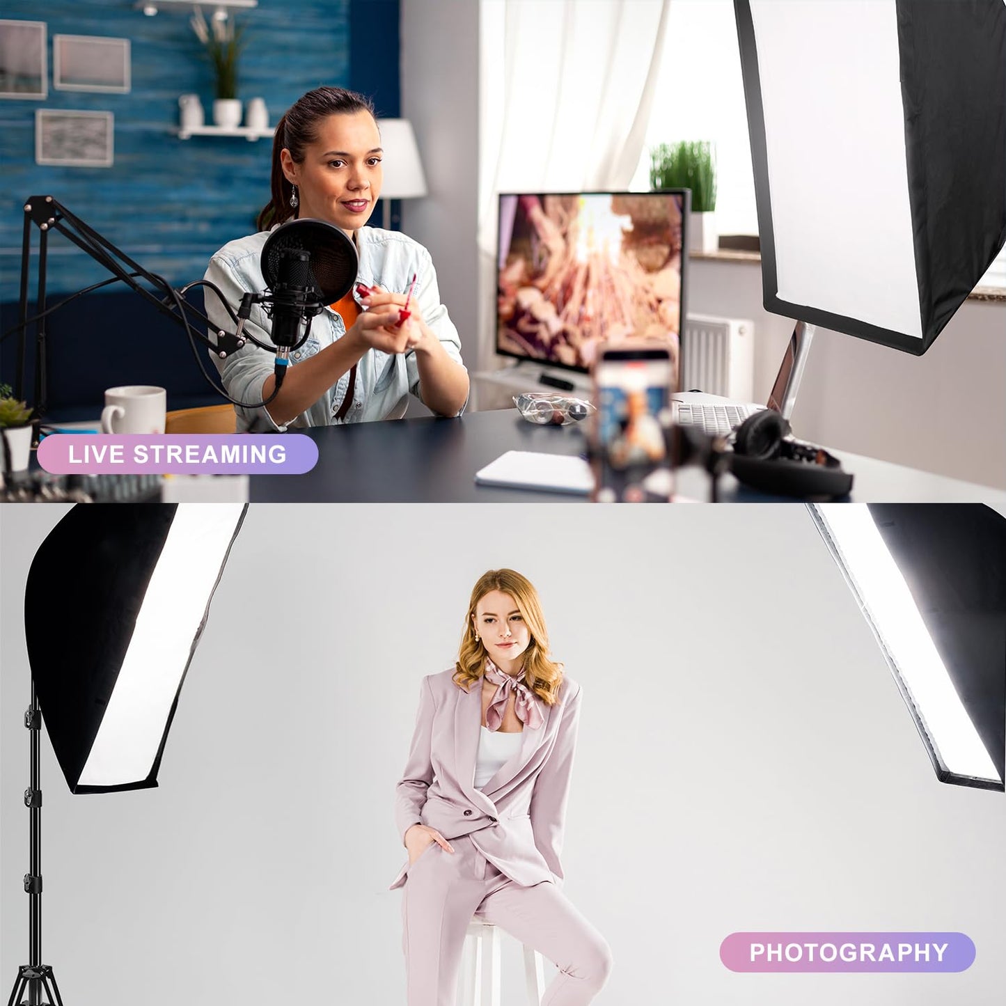 LimoStudio (LED Super Bright) 3400W Output Remote Control, 22 x 32 inch Softbox 85W Bulbs Light Kit, 3000K-5500K Adjustable Color & Brightness, 12600 Lumen, CRI>95, Soft Box Diffuser, AGG3214