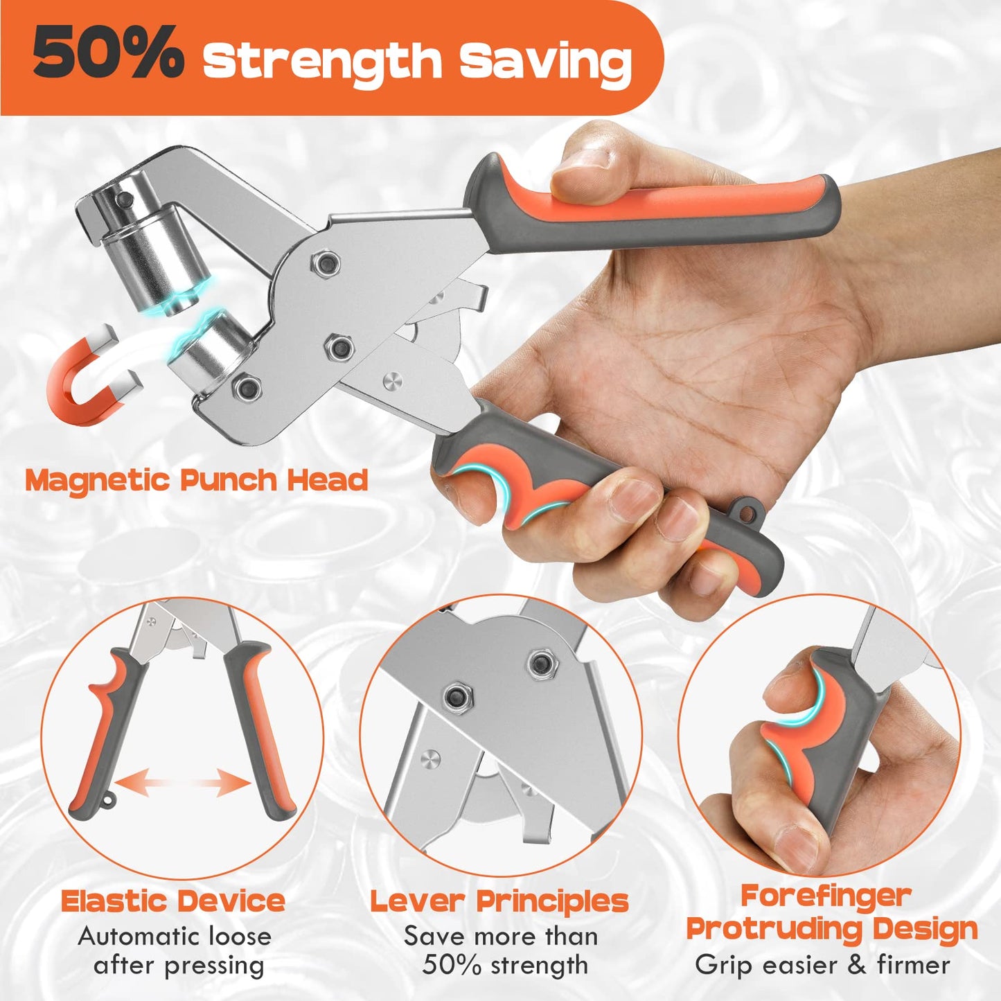 Grommet Kit NEU MASTER, Grommet Tool Kit 3/8 Inch Grommets Eyelet Plier Set with 500pcs Eyelets, Handheld Eyelet Kit Hole Punch Pliers Grommet Press Kits for Fabric Tarps Leather (10mm Grommets)