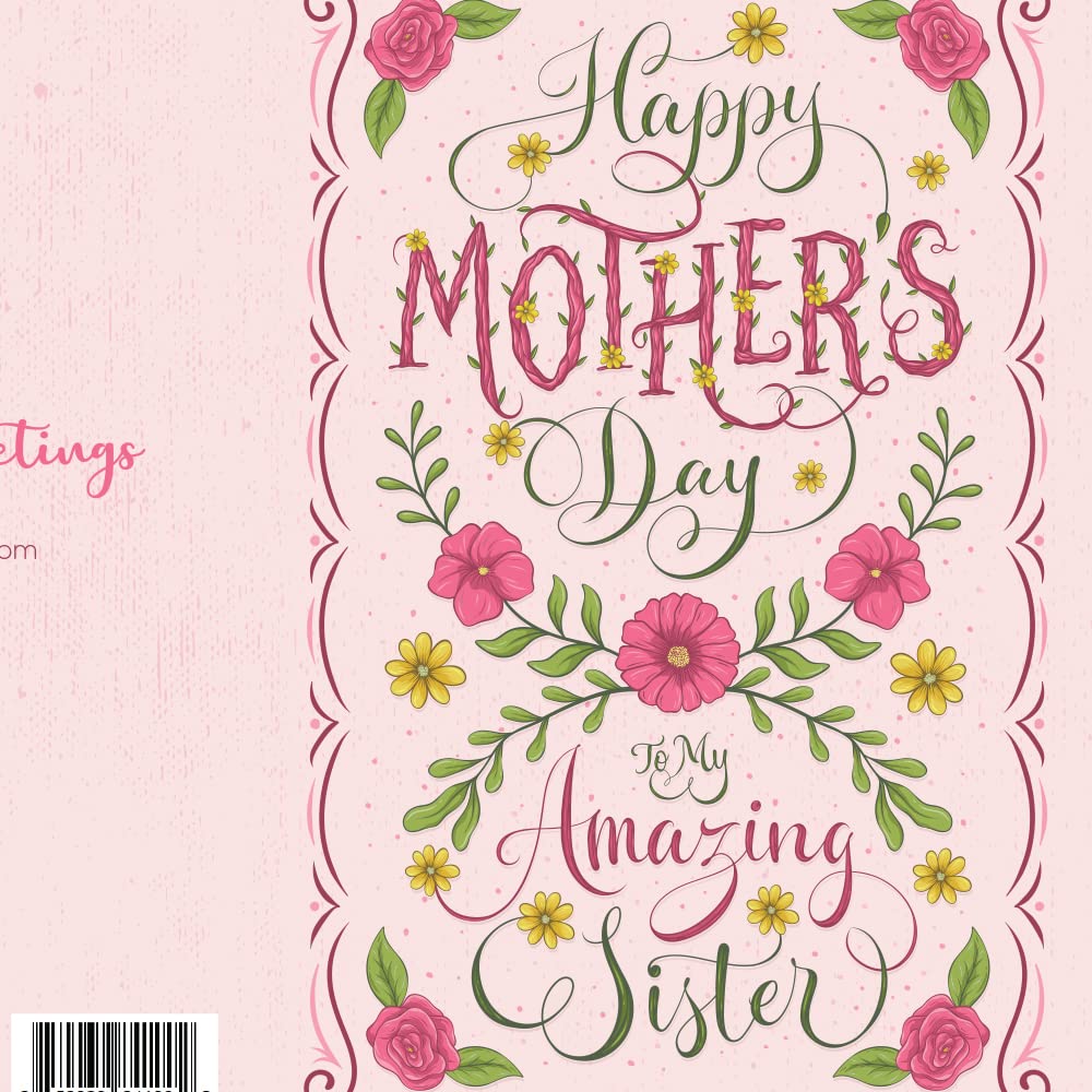 Prime Greetings Sister Mother's Day Card, Made in America, Eco-Friendly, Thick Card Stock with Premium Envelope 5in x 7.75in, Packaged in Protective Mailer