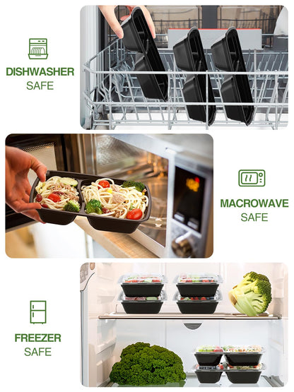 60 Sets 32oz Meal Prep Containers 2 Compartment - Plastic Food Storage Containers 2 Compartments with Lids