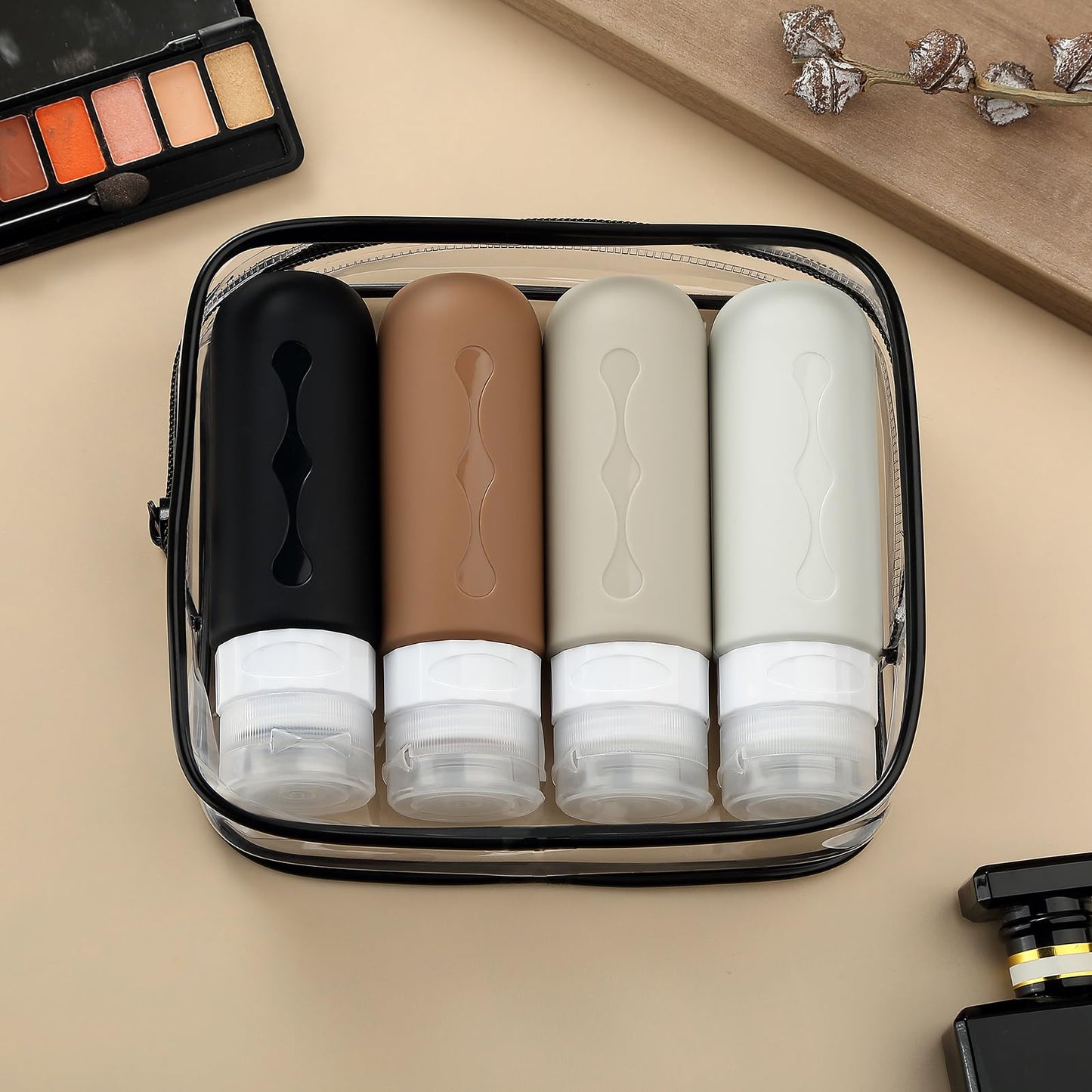 Gemice Travel Bottles for Toiletries, Tsa Approved Travel 3oz Size Containers with Clear Bag, BPA Free Leak Proof Travel Tubs Refillable Liquid Travel Accessories for Cometic Shampoo Lotion (4 Pack)