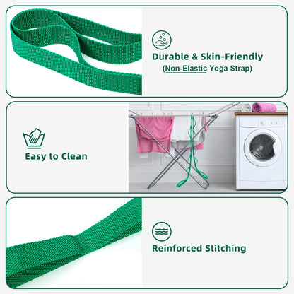 Abiarst Stretching Strap Yoga Straps for Physical Therapy, 10 Loops Non-Elastic Stretch Band for Pilates, Flexibility, Exercise and Gymnastics (Green)