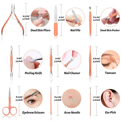 Manicure Set Nail Clipper Set Men Women 12 in 1 Nail Care Kit with Portable Case Travel Manicure Pedicure Tools Grooming Kit Beauty Salon(Rose Gold)
