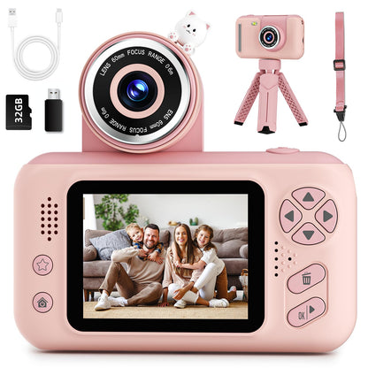 Kids Camera Girls for 3 4 5 6 7 8 9 Years Old Girls,1080P HD Video Selfie Camera with 32G SD Card Kids Digital Camera Toys for Toddler Birthday Gifts Pink
