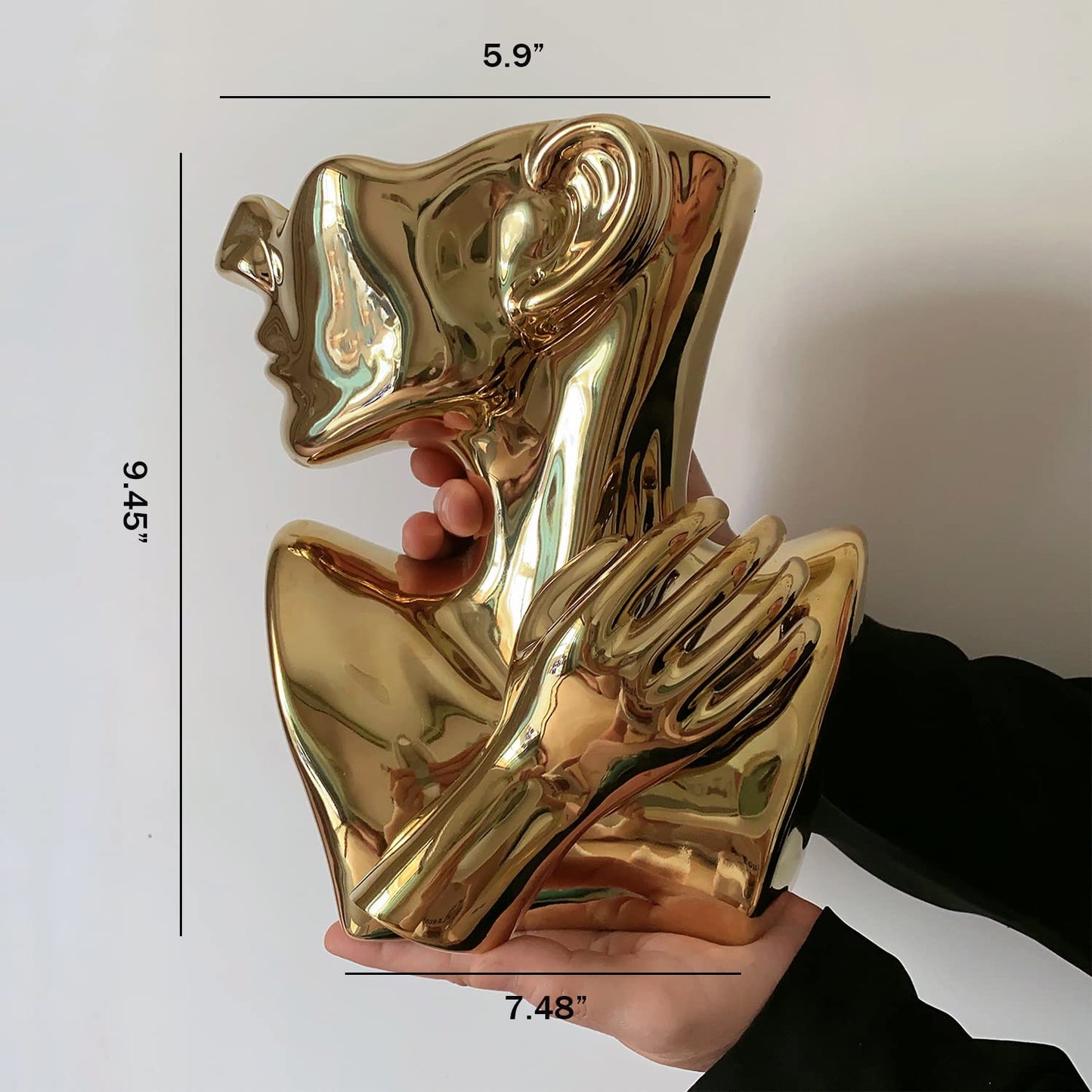 FUNSOBA Ceramics Statue Flower Vase Face Pots Bust Head Shaped for Birthday Gifts Home Office Decoration (Gold)