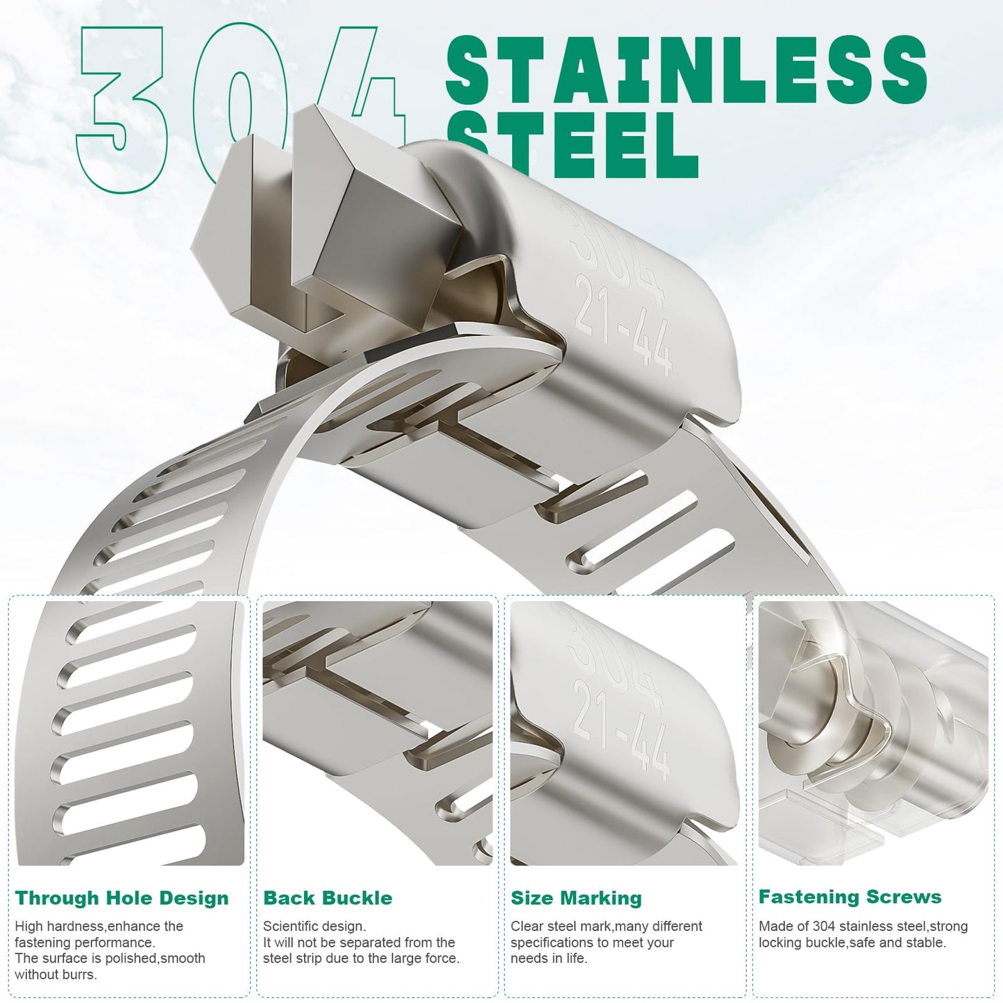 OURU 175PCS Hose Clamps Stainless Steel Assortment Adjustable 1/4"-2"(6-51mm) Worm Gear Hose Clamp, Heavy Duty Metal Small Hose Clamps for Automotive, Pipe, Radiator Plumbing, Fuel Line