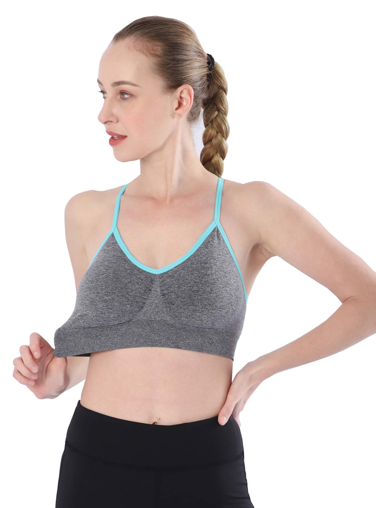 AKAMC Women's Removable Padded Sports Bras Medium Support Workout Yoga Bra 3 Pack,Red/Blue/Black,Large