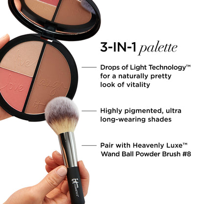 IT Cosmetics Your Most Beautiful You 3-in-1 Makeup Palette - Matte Bronzer - Radiance Luminizer -Brightening Powder Blush - With Peptides & Drops of Light Technology