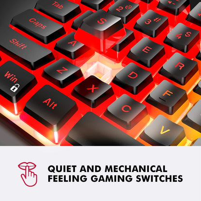 NPET K10V4 Wired Gaming Keyboard, RGB 10 Zone Backlit, Spill-Resistant Design, Multimedia Keys, Quiet Silent USB Membrane Pudding Keyboard for Desktop, Computer, PC