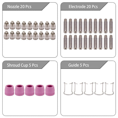 KERUE SG-55 AG-60 WSD-60 Plasma Cutter Cutting Torch Tip Nozzles Consumables Kit, .045'' 50PCS (AG60)
