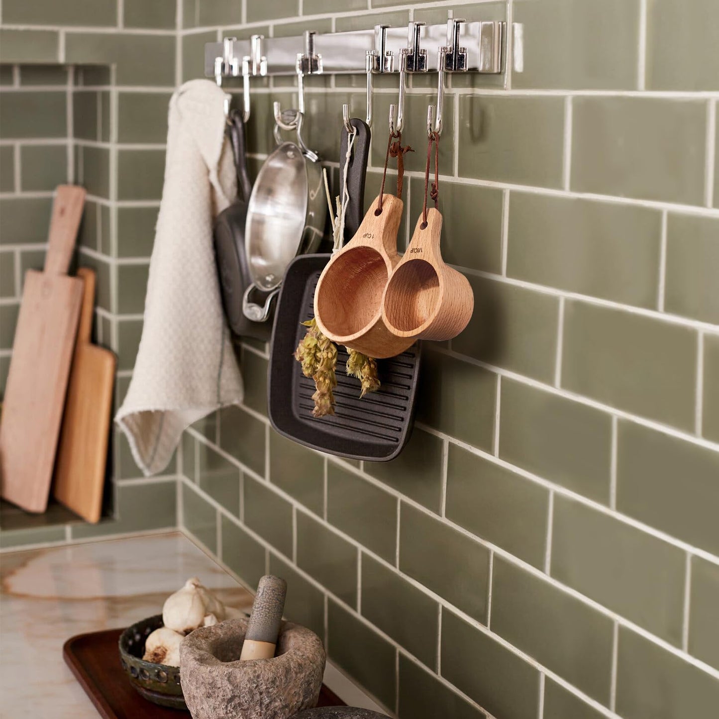 10 Piece Measuring Cups and Measuring Spoons Set, Handcrafted Wood Measuring Cups with Tablespoon Teaspoon Measuring spoons for Dry Ingredients, Natural Wooden Measuring Set for Cooking Baking