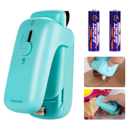 Mini Bag Sealer, Kenossion Chip Bag Sealer - Bag Sealer Heat Seal with Cutter & Magnet, Portable Mini Sealing Machine to Reseal Plastic Bags & Keep Snacks Fresh (2xAA Batteries Included), green