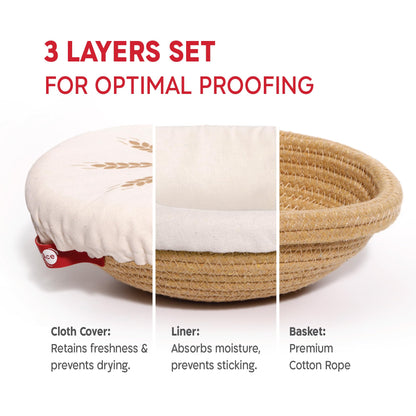 KneadAce Cotton Rope Banneton Bread Proofing Basket Set, Oval & Round Bread Baskets with Liners & Covers for Artisan Bread Baking, Sourdough Bread Baking Supplies