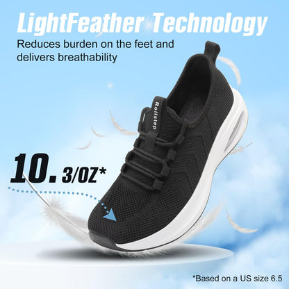 Rollstep Wide Toe Box Shoes Women Extra Wide Width Sneakers Diabetic Air Cushion Road Running Shoes Ultra Light Wide Tennis Sneakers Gym Training Breathable Walking Shoes Black 39