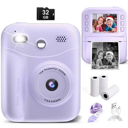 MINIBEAR Kids Camera Instant Print, Instant Print Camera for Kids Digital Camera Toddler Toys Christmas Birthday Gifts for 3 4 5 6 7 8 9 10 Year Old Boys Girls Video Camera with Print Paper, Purple
