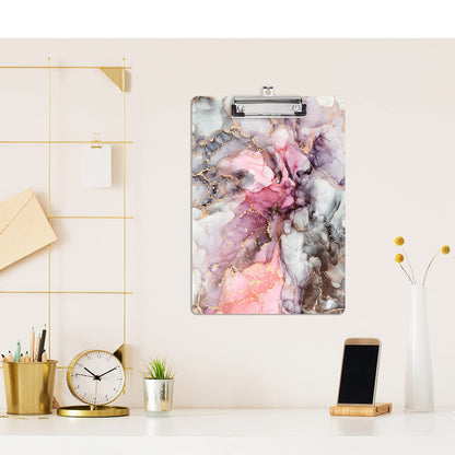 Hongri Wooden Clipboard, Fashion Design Clip Board for Classroom Students,Teacher, Women, Kids, Cute Custom Pattern, Standard Letter Size 9 x 12.5 in with Low Profile Metal Clip, Black Red Marble