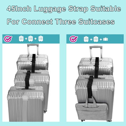 2Pack Luggag Straps for Carry On Bag, Adjustable Suitcase Belt Add Bag Travel Attachment Accessories for Connect Your 3 Luggages, Blue