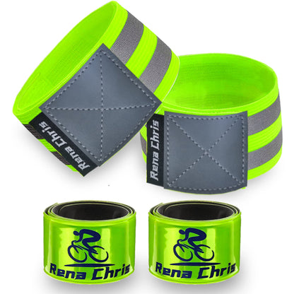 Rena Chris Reflective Running Gear, 4pcs High Visibility Reflective Arm Bands for Night Walking, Safety Running Gear with Reflective Tape for Clothing, Reflectors for Walking at Night, Running Safety Gear for Women, Man, Kids