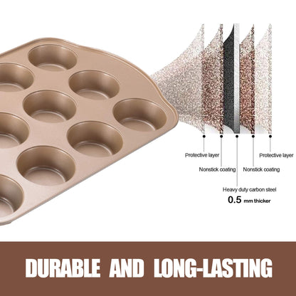 JOHO BAKING Nonstick Muffin & Cupcake Pan Set (2 Pack) - 12 Cup Regular + 24 Cup Mini Muffin Tins | Heavy Duty Gold Carbon Steel, Rust-Resistant, Easy Release