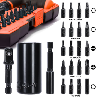 MANWALD Universal Socket Tool Set, Ratcheting T-Handle Screwdriver Set with Power Drill Adapter, Fathers Day Dad Gifts from Daughter Wife Son, Gifts for Him Men Husband, Boyfriends, Orange, Black