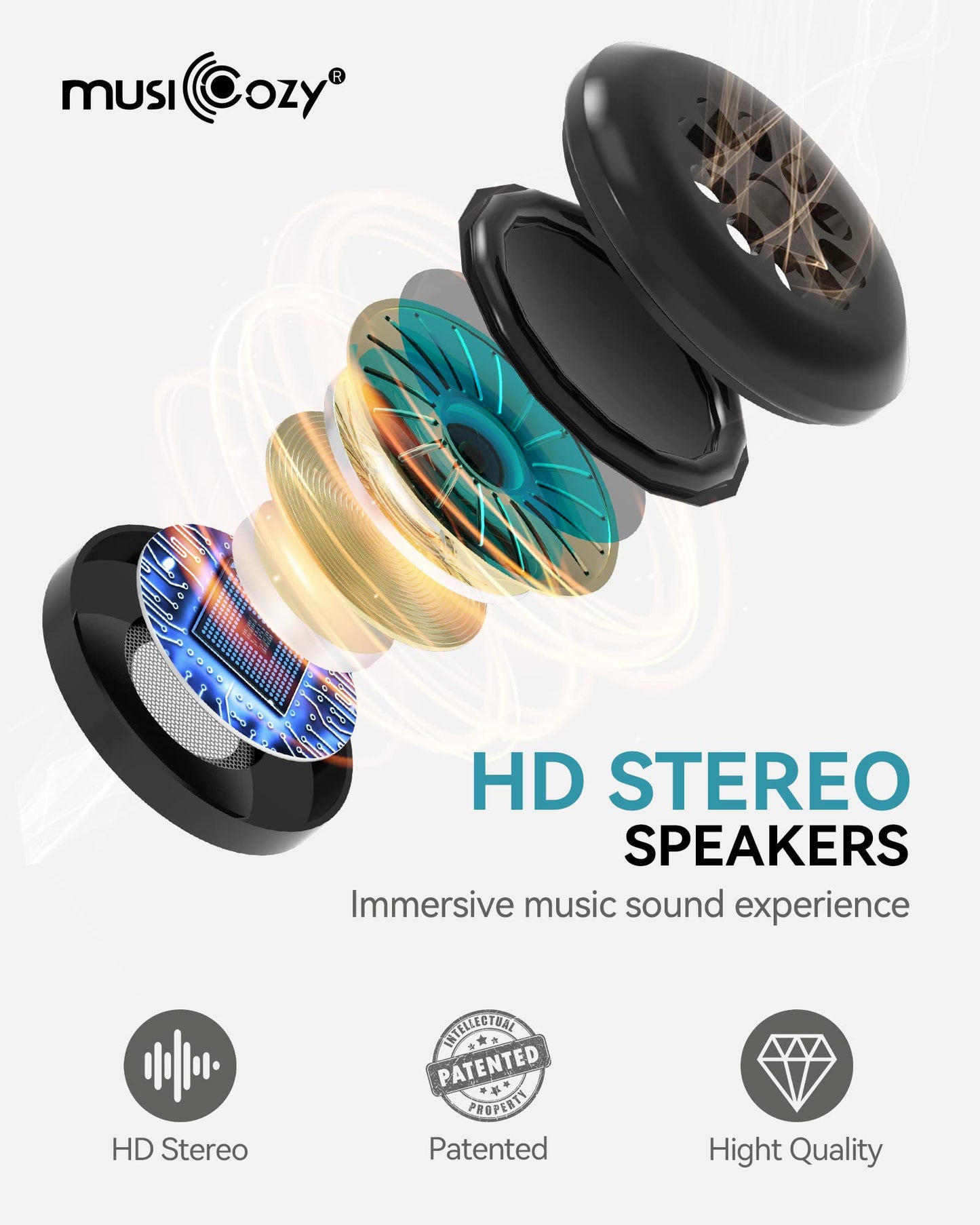 MUSICOZY Sleep Headphones 3D Bluetooth 5.4 Headband Sleep Mask, Wireless Sleeping Headphones Music Earbuds Eye Mask for Side Sleepers Travel with Speakers Cool Gadgets Gifts