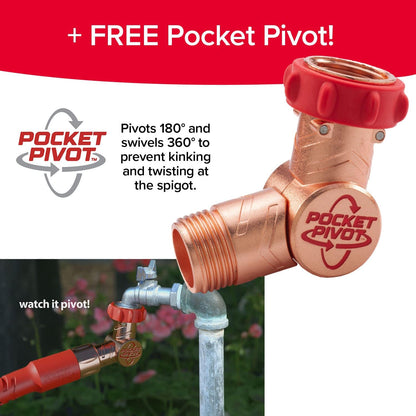 Pocket Hose Copper Head w/New Pocket Pivot Expandable Garden Hose 25 FT, AS-SEEN-ON-TV, Swivels 360°, Advanced Tri-Tex Tubing & Force Field Jacket, 3X Stronger, Lead-Free, No-Kink, Anti-Burst w/APT
