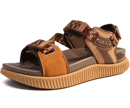 KuaiLu Walking Orthopedic Sandals Womens Comfortable Arch Support Hiking Sandles Plantar Fasciitis Athletic Sport Recovery Cushion Summer Travel Outdoor Open Toe Water Sandals Brown Khaki Size 11