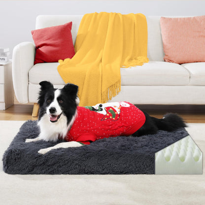 Orthopedic Dog Beds Medium/Large Sized Washable Removable Cover, Plush Dog Bed Waterproof Lining NonSkid Bottom, Crate Foam Pillow Mattress Fluffy Anti Anxiety Pet Pad 35x23 Inch, Dark Grey