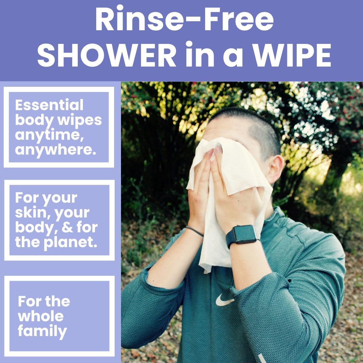 HyperGo XL Body Wipes for Women & Men – 12" x12" Rinse-Free Full Body Cleansing Wipes 20 Count Pack - Lavender | Biodegradable, Hypoallergenic, Aloe-Infused | Gym, Festival, Camping Essentials