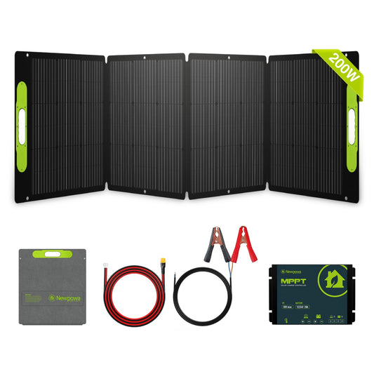 Newpowa 200W Portable Solar Panel Kit with Adjustable Kickstand Case,200Watt 12Volt Foldable Panel+20A MPPT Controller+20FT Controller Cable+20ft 12AWG