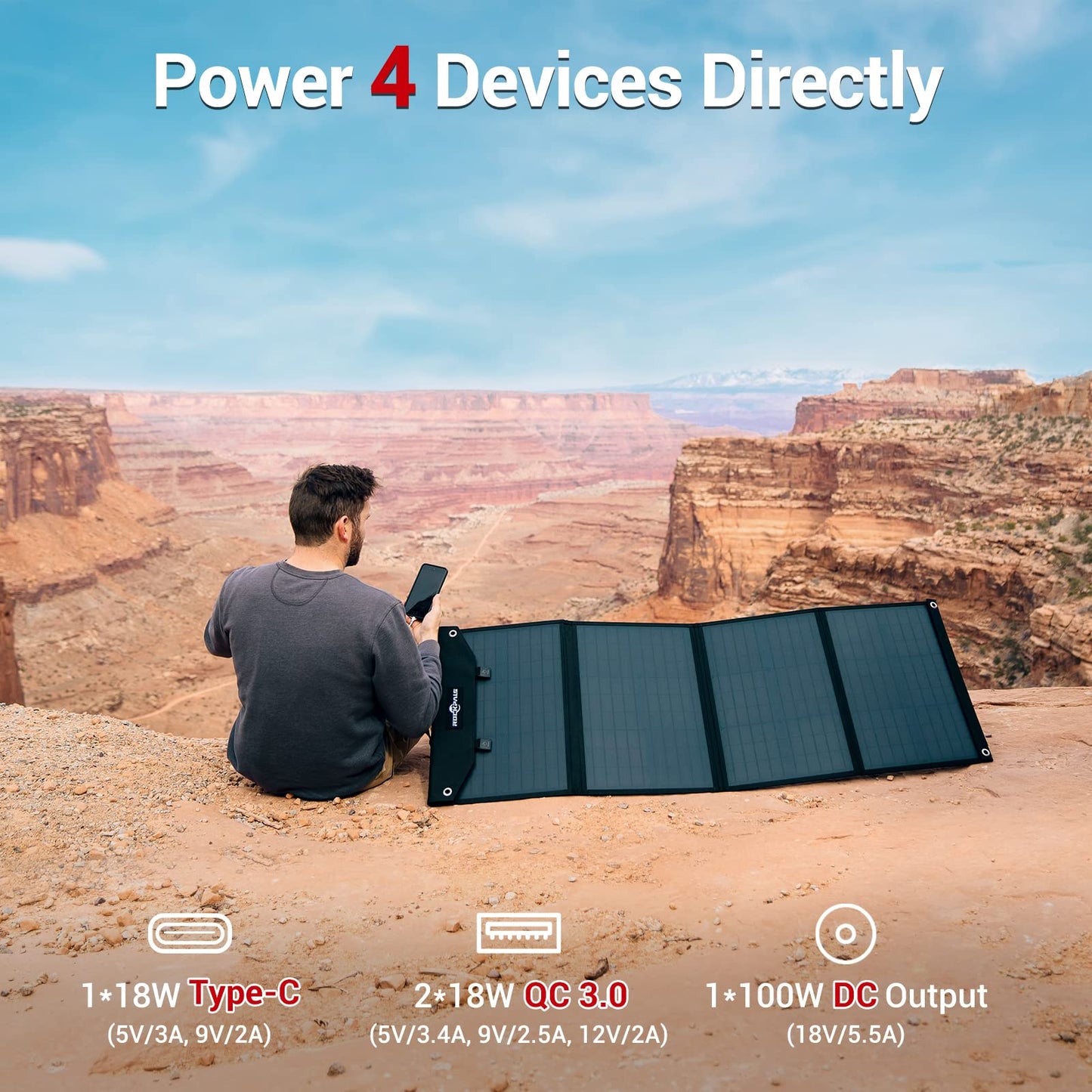 ROCKPALS SP003 100W Portable Solar Panel for Solar Generator and USB Devices, Compatible with Jackery/EF/Bluetti/Anker/Goal Zero Power Station, Foldable Solar Panel Charger for Outdoor Camping Travel