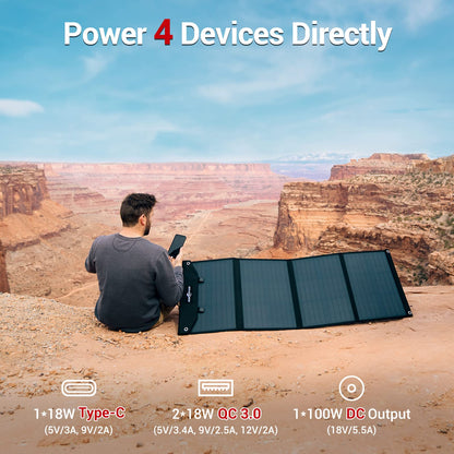 ROCKPALS SP003 100W Portable Solar Panel for Solar Generator and USB Devices, Compatible with Jackery/EF/Bluetti/Anker/Goal Zero Power Station, Foldable Solar Panel Charger for Outdoor Camping Travel