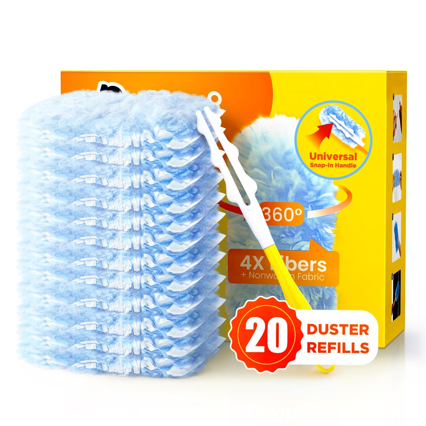 Heavy Duty Duster Refills for Swiffer Duster, 20 Count Duster Refills with 1 Handle, Multisurface 360° Dusters with 4X Microfibers, Unscented Disposable Dusters for Cleaning (Blue)