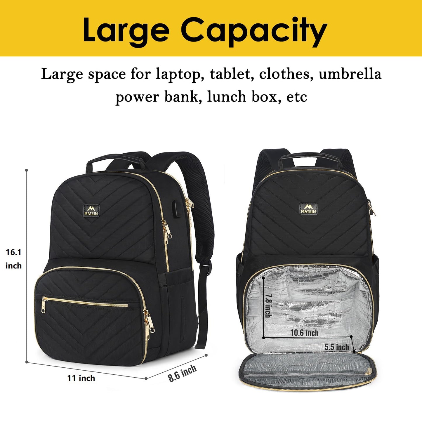 MATEIN Lunch Backpack for Women, 15.6inch Laptop Work Backpack with Insulated Cooler Compartment, Water Resistant Teacher Nurse Backpack with USB Port for College Picnic Camping Beaches, Women Gifts