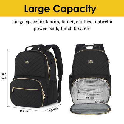 MATEIN Lunch Backpack for Women, 15.6inch Laptop Work Backpack with Insulated Cooler Compartment, Water Resistant Teacher Nurse Backpack with USB Port for College Picnic Camping Beaches, Women Gifts