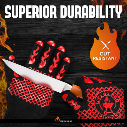 Pro-Series BBQ Gloves - Heat Resistant Grill, Grilling, and Oven Gloves for Culinary Experts - Extreme Fireproof Protection, Silicone Grip, Extra Long Mitts - Indoor & Outdoor - with Protective case