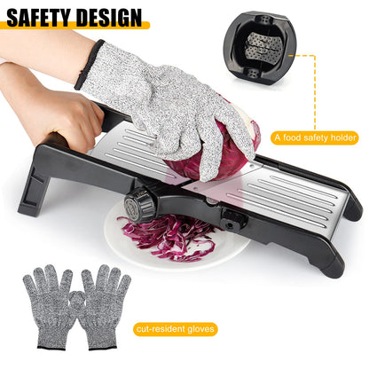 Mandoline Food slicer for kitchen, Adjustable Stainless Steel Mandoline Vegetable slicer, Food slicer Onion Potato Chip French Fry, 7 in-1 Adjustable Blade, Including 1 Pair Cut-Resistant Gloves