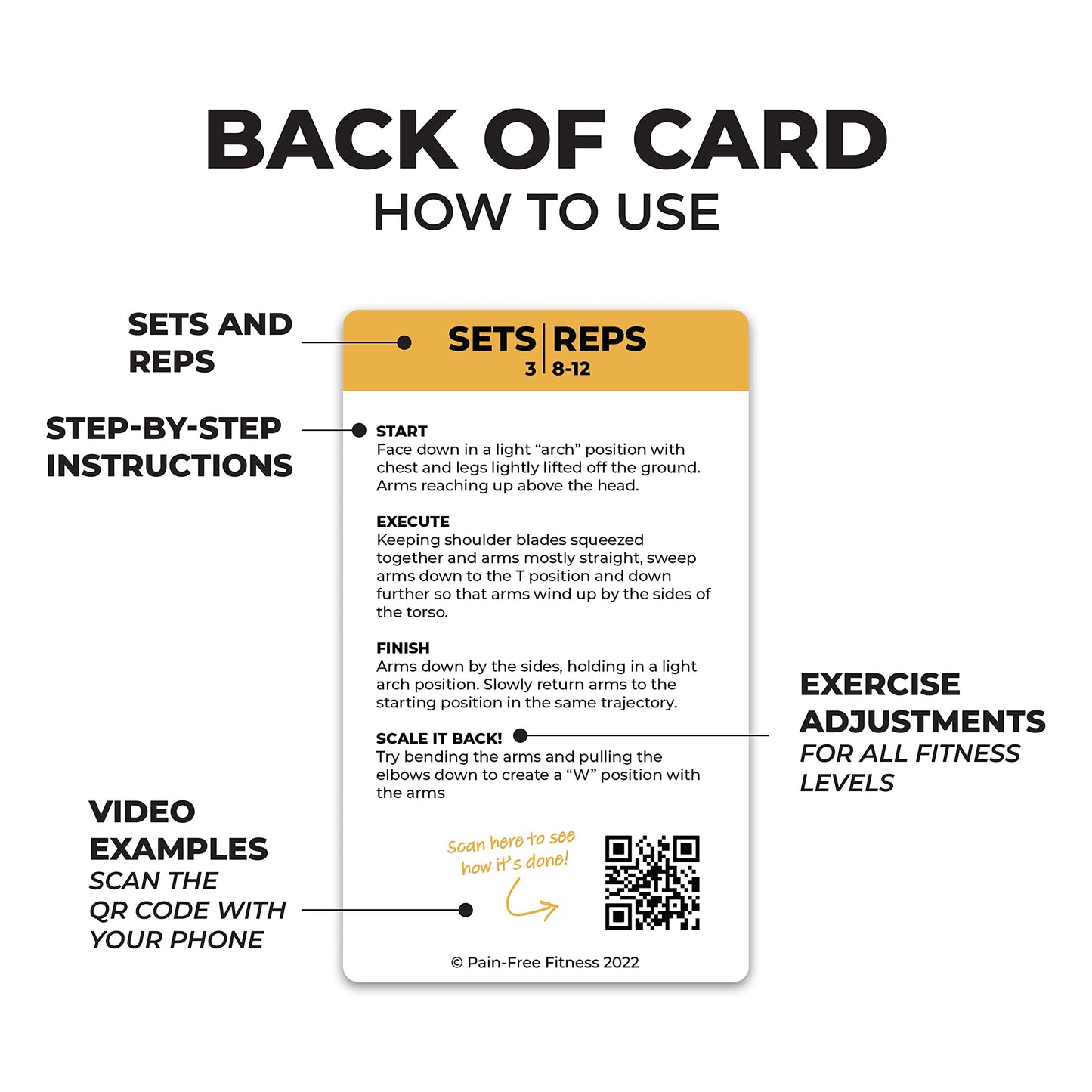 (65+ Cards) Bodyweight Exercise Flashcards by Pain-Free Fitness, 3x5 in, Workout Flashcards for Home Workouts, Tear-Resistant with Video QR Codes