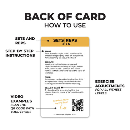 (65+ Cards) Bodyweight Exercise Flashcards by Pain-Free Fitness, 3x5 in, Workout Flashcards for Home Workouts, Tear-Resistant with Video QR Codes