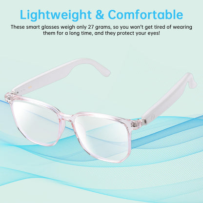 GenXenon Smart Glasses for Women, Clear Frame Blue Light Glasses, Magnetic Charging, Open-Ear Design, Voice Assistant, Bluetooth Glasses with Speakers, Audio Eyeglasses for Working Gaming (GS03-C)