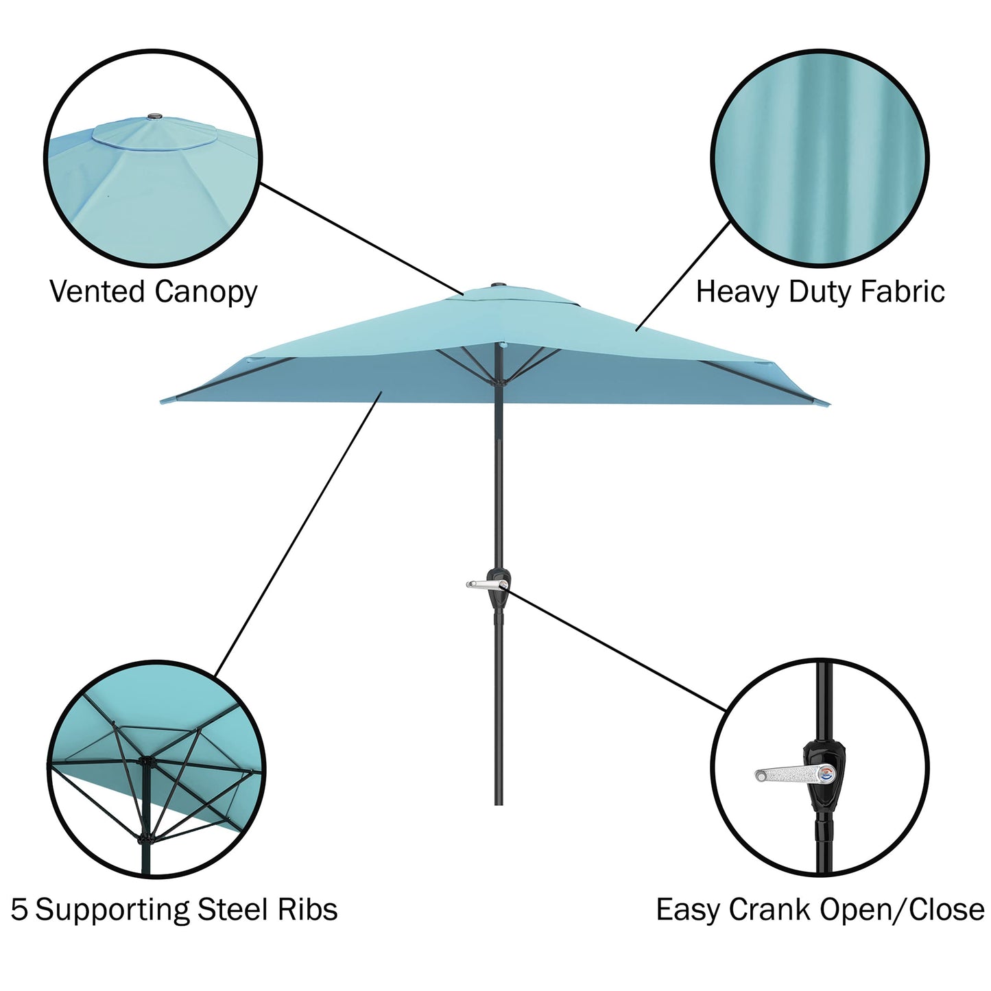 Half Umbrella Outdoor Patio Shade - 9 ft Patio Umbrella with Easy Crank - Small Canopy for Balcony, Table, or Deck by Pure Garden (Blue)