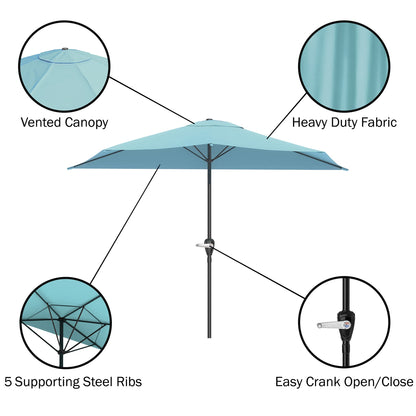 Half Umbrella Outdoor Patio Shade - 9 ft Patio Umbrella with Easy Crank - Small Canopy for Balcony, Table, or Deck by Pure Garden (Blue)