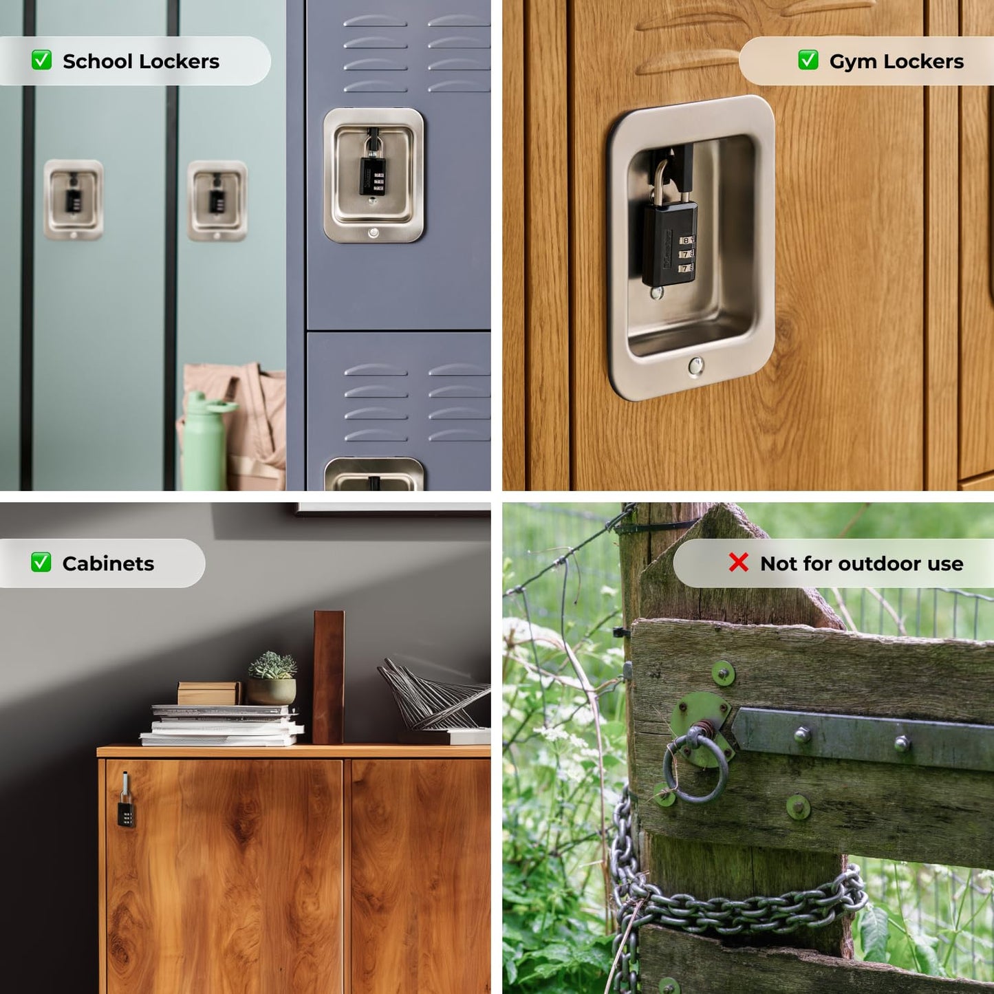 Master Lock Black Combination Padlock, Indoor Gym Locker Lock with Customizable 3-Digit Code for Luggage, Backpacks, Cabinets, 647D