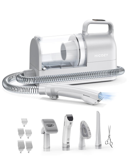 Hicozy S1+ Dog Grooming Vacuum, 12000Pa Minimum 50dB Quiet Dog Vacuum for Shedding Grooming with 2L Dust Cup, 6 Professional Pet Accessories with Clippers, Gray