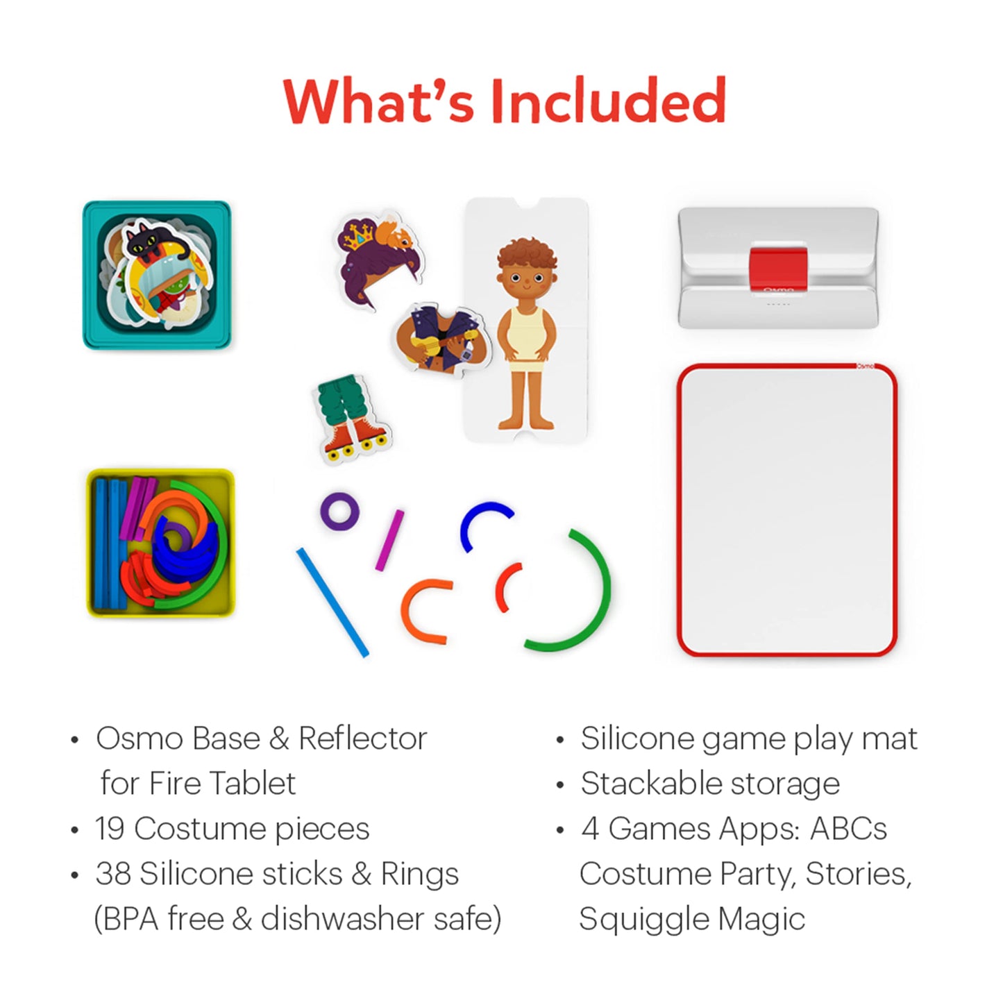 Osmo-Little Genius Starter Kit for Fire Tablet-4 Educational Learning Games-Preschool Ages 3-5-Phonics,Problem Solving & Creativity-STEM Toy Gifts,Kids(Osmo Fire Tablet Base Included)